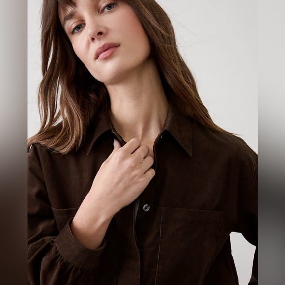 NWOT Banana Republic Cropped Dark Oak Balloon Sleeve Button Down Shirt XL - Picture 3 of 11